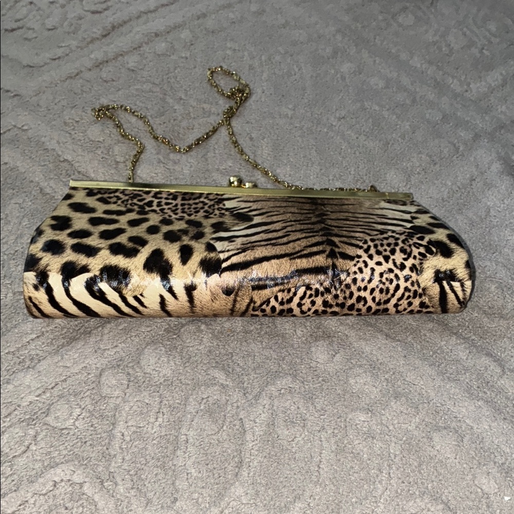 Brown and Gold Clutch with Chain Strap - Picture 6 of 10